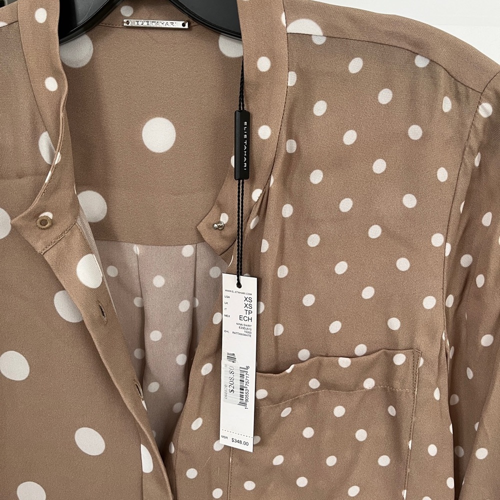 NWT Elie Tahari polka dot tan blouse